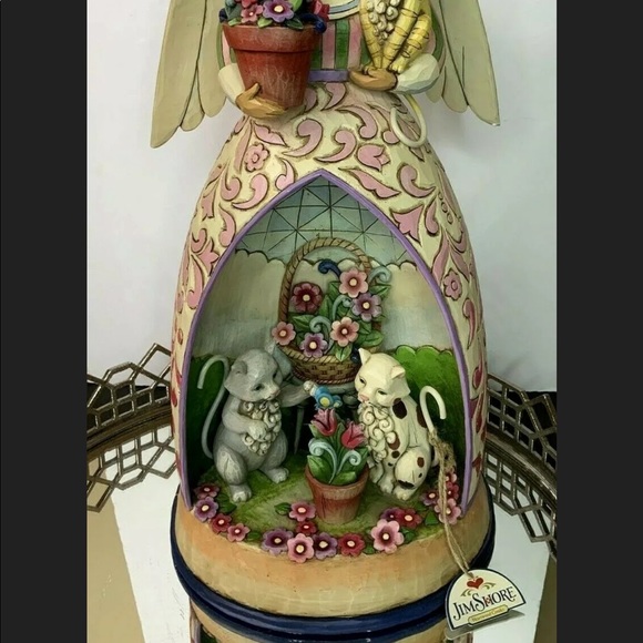 Jim Shore Garden Angel Solar Lit Cats Floral #EL82 - Picture 2 of 11